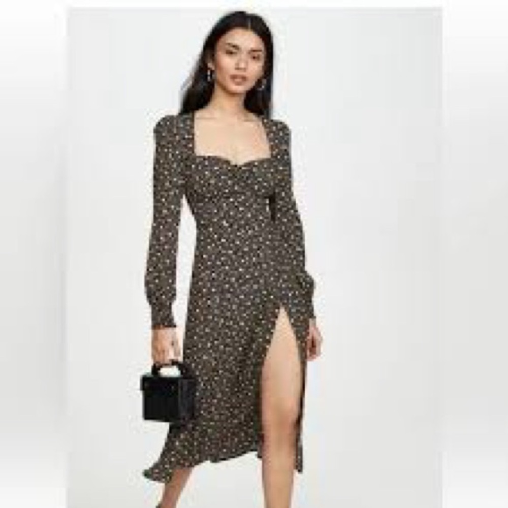 Reformation Black Floral Long Sleeve Dress A0507
